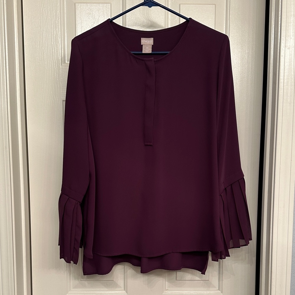 Chico’s Deep Purple Blouse with Pleated Sleeves 2P
